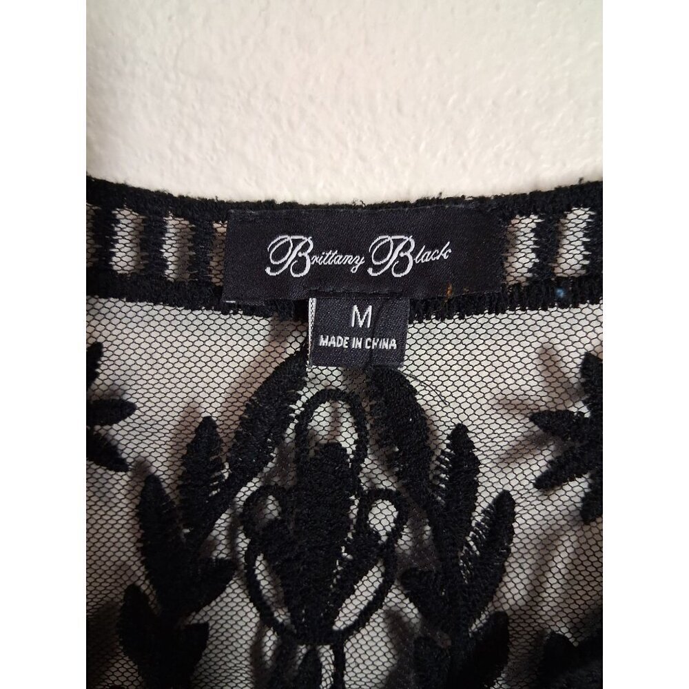 Brittany Black Top Knit Blouse Boho Whimsigoth Lace Sheer Business Casual Medium - Picture 4 of 4